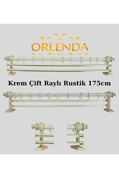 Orlenda Suport pentru perdele rustic din aluminiu cu cap din lemn, șină dublă 175 cm