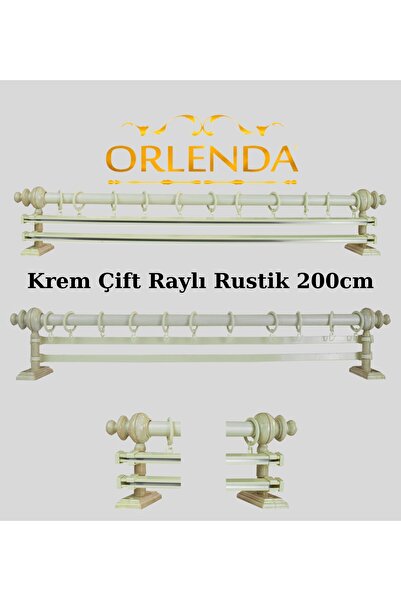 Orlenda Suport pentru perdele rustic din aluminiu cu cap din lemn, șină dublă...