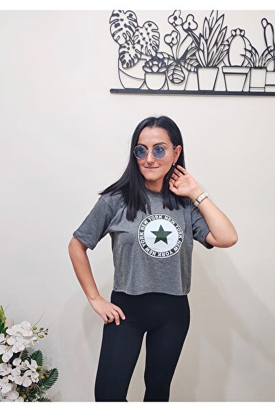 soi fashion Υπερμεγέθη μπλουζάκι Anthracite New York Printed Crop