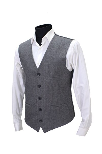 MENTOR REGALO Men's Vest V-Neck Gray Herringbone 50511