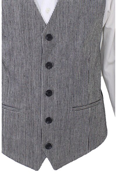 MENTOR REGALO Men's Vest V-Neck Black White Wool 50509