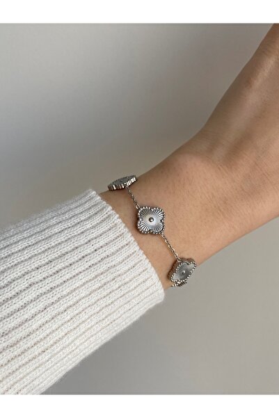 Owentis Çelik Silver Vancleef Vintage Alhambra Ikonik Bileklik -kararma Yapmaz-