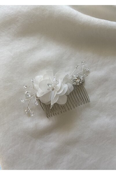 Pearly Handmade Accesoriu pentru păr de mireasă cu cataramă de cristal cu flori albe