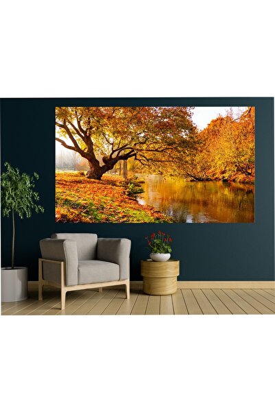 HDART Modern Sonbahar Ağaç Yaprak Dere Manzara Duvar Kanvas Tablo Tablosu Tabloları