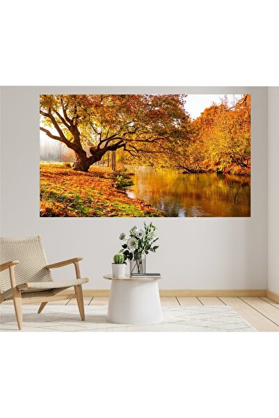 HDART Modern Sonbahar Ağaç Yaprak Dere Manzara Duvar Kanvas Tablo Tablosu Tabloları
