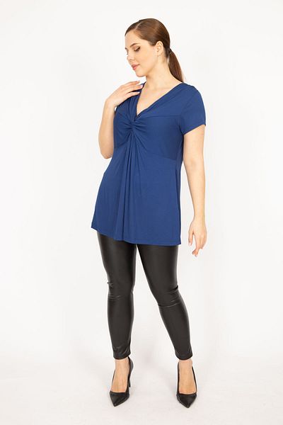 Şans Γυναικείο Μπλε Navy Μεγάλο Μέγεθος Στήθος Gathered Tunic 65n35936