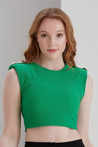 Hisleria Блуза з капюшоном і золотими ґудзиками - зелена