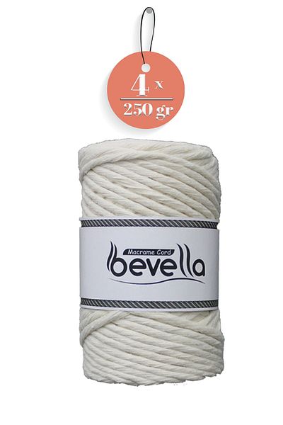 Bevella Macrame Cord Ecru 1 Kg 4 τεμάχια Μακραμέ νήματα 3 mm Σαρωμένα βαμβακερά νήματα μακραμέ Μακραμέ νήματα Ecru