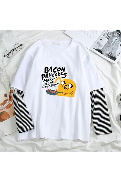 Touz Λευκό μπλουζάκι Unisex - Bacon Pancakes Printed, Fake Sleeves