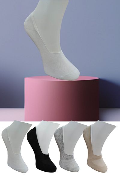 Leement socks 4 чифта безшевни невидими балерини от пениран памук със силиконова неплъзгаща се лента