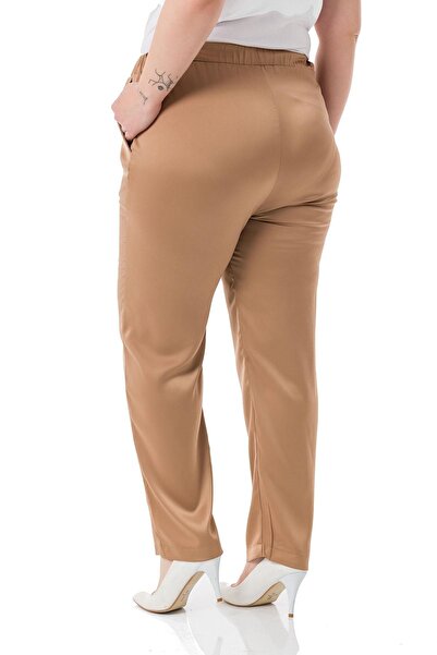 DISENTIS MODEST Plus Size Satin Mink Trousers with Elastic Side and Back Pockets