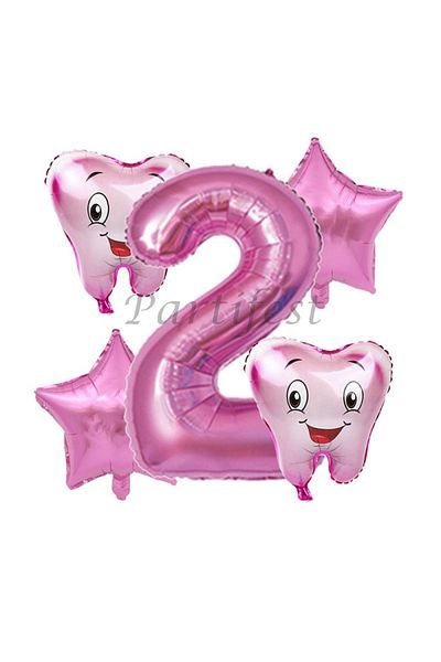 Parti Station Tooth Wheat Balloon Set My First Teeth Foil Balloon Set Concept Birthday Set Age Balloon