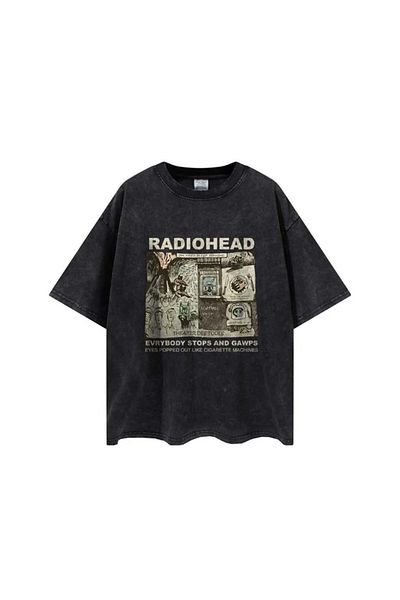 Touz Πλυμένη αφίσα Radiohead με εκτύπωση Unisex Oversize Vintage T-shirt
