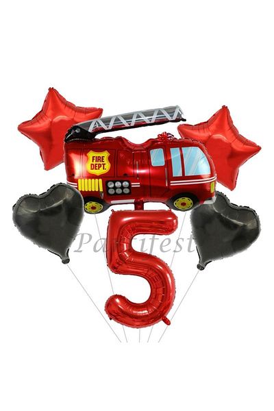 Parti Station Fire Department Balloon Set Fireman Foil Balloon Set Concept Birthday Set Age Balloon