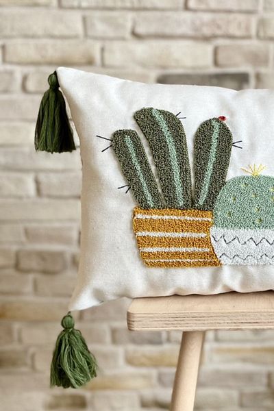 SWITA Husă de pernă cu model decorativ de cactus brodat