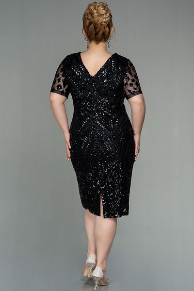 Abiyefon Black Short Sleeve Sequin Midi Plus Size Evening Dress Abk1624