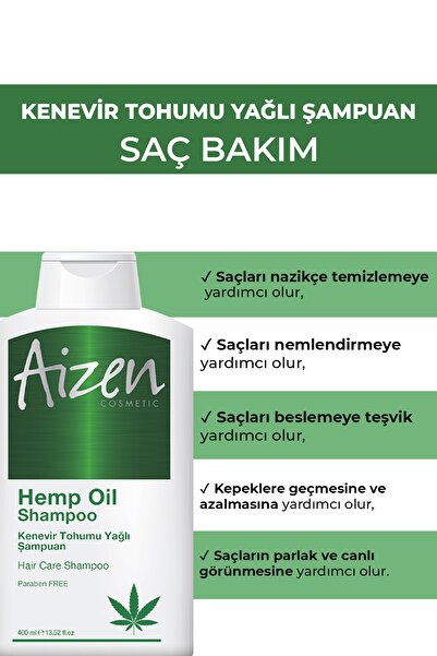 AIZEN COSMETIC Kenevir Özlü Şampuan 400 Ml Saç Dökülmesi - Kepek Önleyici - Besleyici - Korucuyu - Onarıcı Shampoo