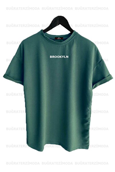 Buğraterzimoda Brooklyn Printed Unisex Petrol Πράσινο-σκούρο μπλε-μπεζ (χαλαρή εφαρμογή) Πακέτο T-shirt 3 τεμαχίων μεγάλου μεγέθους