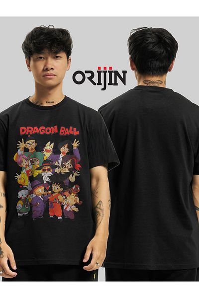Orijin Tekstil Dragon Ball Characters Printed Unisex Black T-shirt