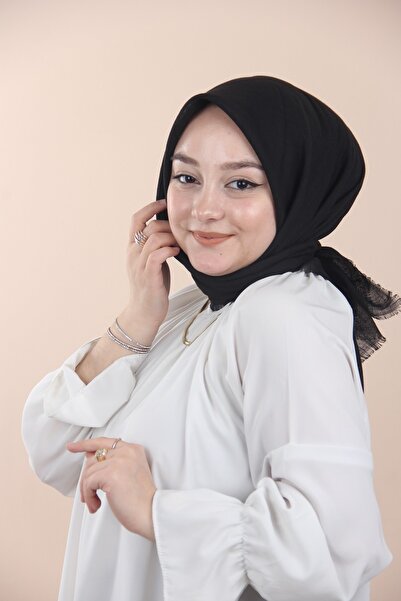 Sima Siyah Flamlı Düz Eşarp