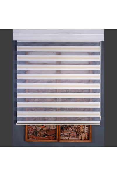 CEYHAN STORE Micro Pleat White Brown Zebra Roller Blinds