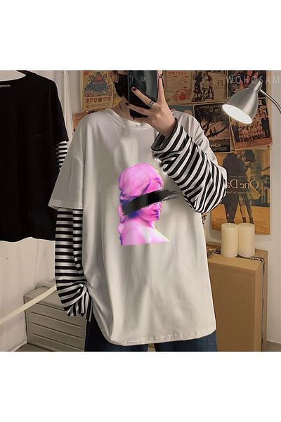 Touz Λευκό μπλουζάκι Unisex - Eyeless Art Printed, Fake Sleeves