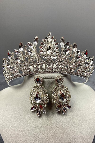 FdayAksesuar Set de coroană de mireasă cu henna și trei cercei tip navetă, ar...