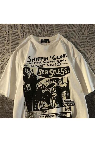 Gofeel Μπλουζάκι με μοτίβο grunge σε λευκό χρώμα Harajuku Unisex Oversize