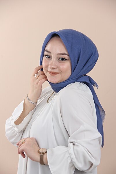 Sima Indigo Flamlı Düz Eşarp