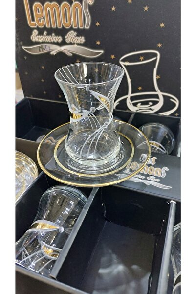 Lemons Yaprak Lüx 12 Parça Yaldızlı Taşlı Çay Seti