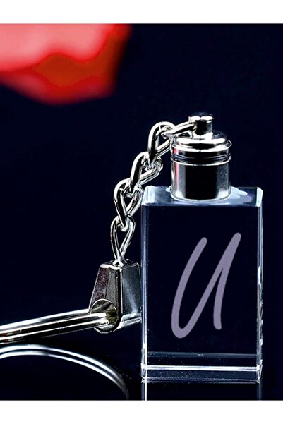 MERTKRİSTAL Breloc cu litera U, breloc cu litere, breloc cu sticlă gravată