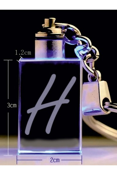 MERTKRİSTAL Letter H Keychain, Letter Keychain, Glass Engraved Keychain