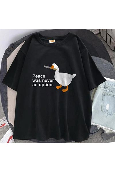 Touz Μπλουζάκι υπερμεγέθους Unisex σε μαύρο στάμπα με πάπια «peace Was Never An Option».