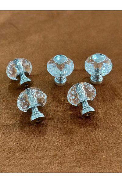 ARON (5 PCS) Oscar Button Handle Crystal (TRANSPARENT CHROME) TV Unit Nightstand Console Cabinet Handle