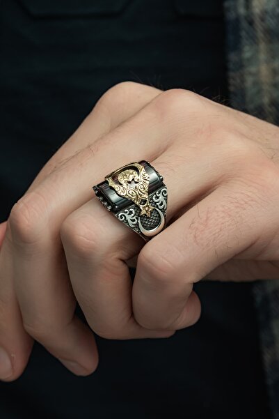 ALYANSEVİM Ayyıldız Motifli Kırmızı Taşlı 925 Gümüş Erkek Yüzük