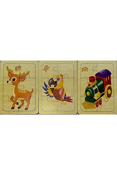 Trendy Toys Ahşap Puzzle Ilk Yapbozum 3 Adet 6 Parçalı 18x11cm