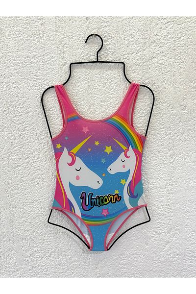 Rs Ramuni Costum de baie pentru fete Unicorn Albastru Roz Imprimat digital Costum de baie pentru piscină
