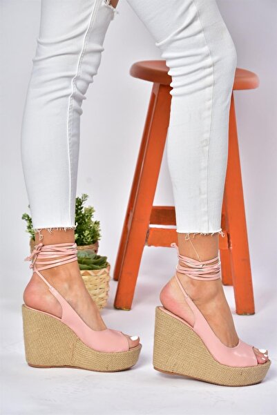 Fox Shoes P572180809 Powder Ankle Tie Wedge Heeled Women's Shoes