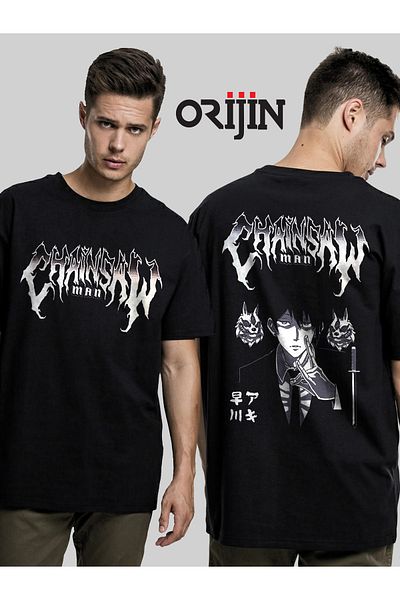 Orijin Tekstil Chainsaw Man Aki Hayakawa Front Back Printed Unisex Black T-shirt
