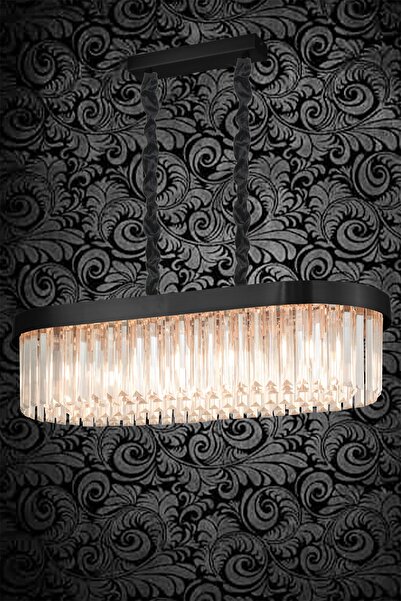 Avizemoda Desina 70x30'luk Kristal Taşlı Lüks Yemek Masası Üstü Avize - (siyah)