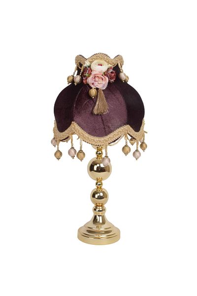 Dekovien Nilin Flower Patterned - Brown Velvet, Decorative Bedroom, Vintage Lampshade Ab800