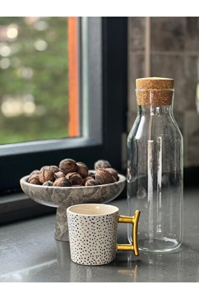 MeGgDecor Altın Detaylı Çizgili El Yapımı Seremik Mug