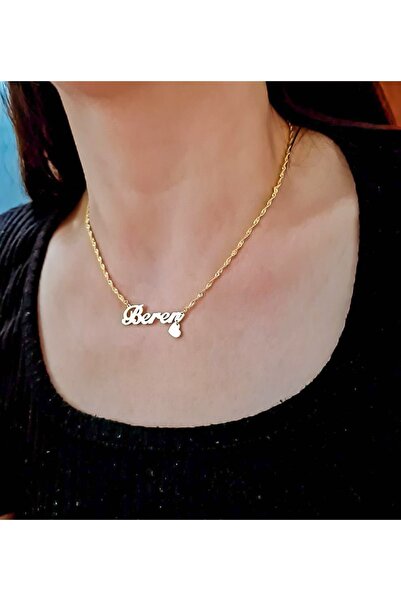 Pomodor Beren Isimli 925 Ayar Gümüş Kolye Burgu Zincirli (altın Kaplama)