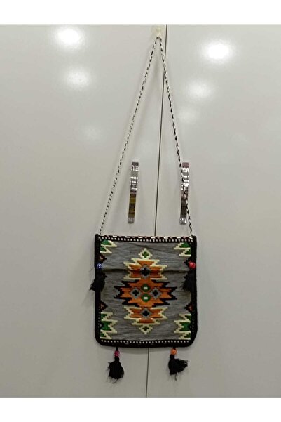 NUR TEKSTİL Kadın Gri Etnik-otantik Orijinal Dokuma Heybe Çanta Yıkana Bilir