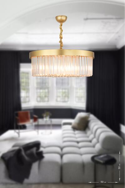 Avizemoda Desina 50'lik Kristal Taşlı Lüks Avize - (sarı-yaldız)