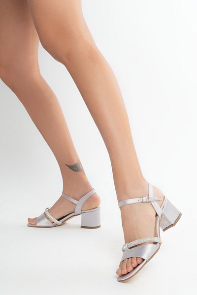PASSAGE SHOES Women's Satin Stone Thick Heeled Evening Dress Shoes3059