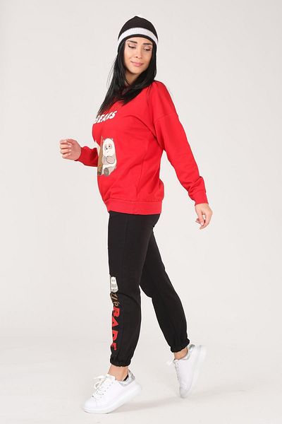 Giyim Dünyası Women's We Bare Bears Printed Tracksuit Set Red
