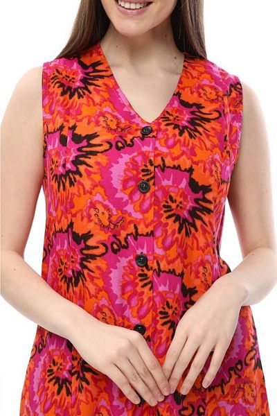 LİKAPA Sleeveless Cotton Viscose Comfortable Orange Pink Dress