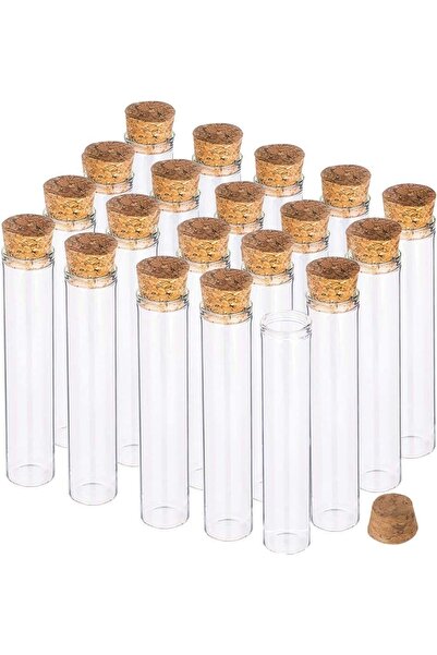 mutlu adım 25 Adet 2,2x9cm Cam Tüp Şişe Mantar Tıpalı Geniş Ağızlı