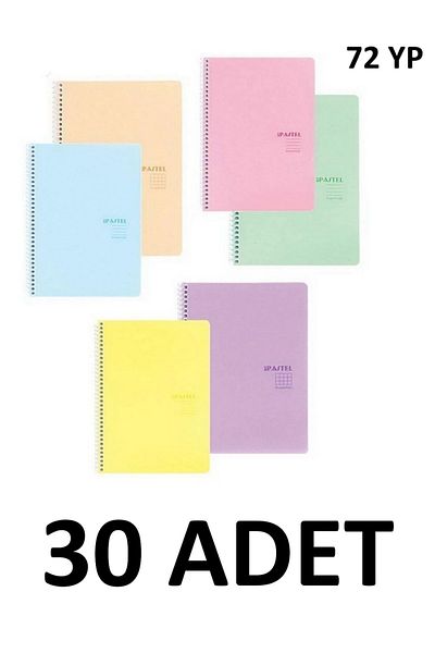 KESKİN COLOR 30 Pieces A4 Pastel Show Spiraled 72 Sheets Lined Notebook